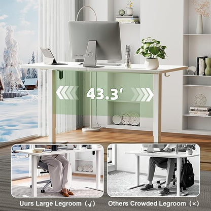Veken 55 Inch Large Electric Standing Desk,Sit to Stand Up, Heights Adjustable, Work Home Office Computer Table for Study, Walking Pad, Writing, and Games, Wooden Desktop Desks, White