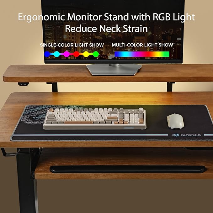 EUREKA ERGONOMIC L Shaped Standing Desk w Keyboard Tray,61" Electric Corner Standing Desk, Computer Desk w LED Monitor Stand,Dual Motor,Solid Wood,Left/Oak