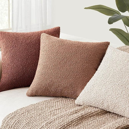Foindtower Set of 2, Decorative Textured Boucle Throw Pillow Covers Accent Solid Pillow Cases Neutral Couch Cushion Case for Chair Sofa Bedroom Living Room Home Decor 24x24 Inch Dusty Orange Hazel