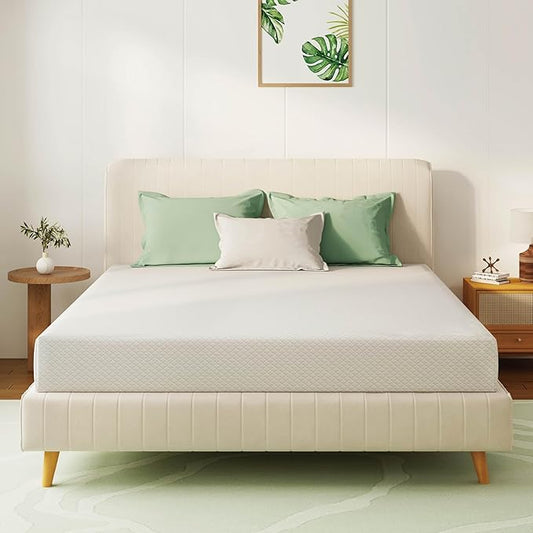 Queen Mattress 8 Inch Green Tea Memory Foam Mattress for Cool Sleep & Pressure Relief, Medium Feel,Fiberglass Free, Bed in a Box, Removable Washable Cover, CertiPUR-US Certified