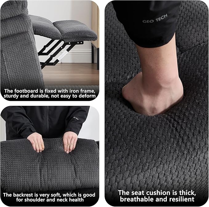 CANMOV Recliner Sofa Set, Manual Reclining Sofa with Overstuffed Armrest for Living Room,Bedroom Furniture,Office,3 Seat Grey