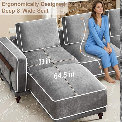 146" 4 Seater Cloud Couch with 2 Ottoman,Modular Sectional U Shaped Sofa with Armrests Wooden Legs,Oversized Deep Seat Comfy Thicked Cushion Upholstered Sofa for Living Room Bedroom,Light Grey