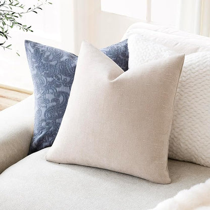 Foindtower Pack of 2 Soft Textured Throw Decorative Pillow Covers Square Accent Solid Cushion Cover Cozy Farmhouse Pillow Case with Zipper for Couch Sofa Bedroom Living Room 24x24 Inch, Light Beige