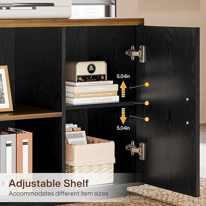 Tribesigns 85.8-Inch L-Shaped Executive Desk with File Drawers, Door Cabinet & Shelves, Extra Large Commercial Office Desk, Modern Professional Office Table, Business Furniture, Warm Brown & Black