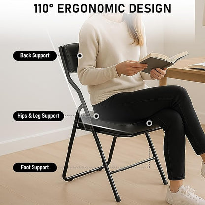 6 Pack Padded Folding Chairs with Cushion, Foldable Dining Chair Set Portable Indoor Outdoor Stackable Folding Chairs with Steel Frame for Home Office Events Wedding Party Black