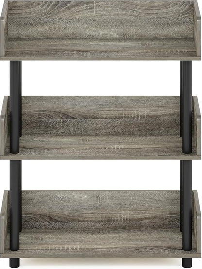 Furinno TURN-N-TUBE 3-Tier Display Shelf, Storage Shelves, Book Shelf, Open Shelves with Rounded Corner Top Edges, for Organization and Storage, Living Room, Home Office, French Oak