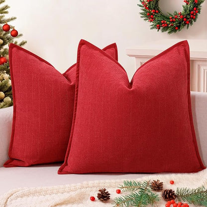 ZWJD Christmas Pillow Covers 20x20 Set of 2 Chenille Throw Red Cushion Covers with Elegant Design Soft and Luxurious Decorative Pillows for Couch, Bed, and Christmas Decor