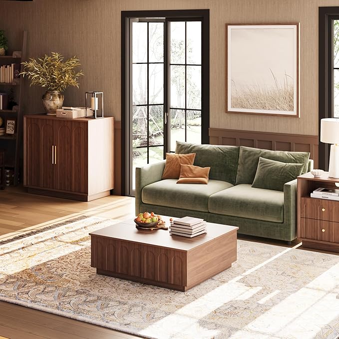 Sideboard Buffet Cabinet with Storage, Mid Century Modern Accent Cabinet with Arched Doors, Modular Media Console, Minimalist Credenza for Living Room Kitchen Dining Room Entryway, Walnut