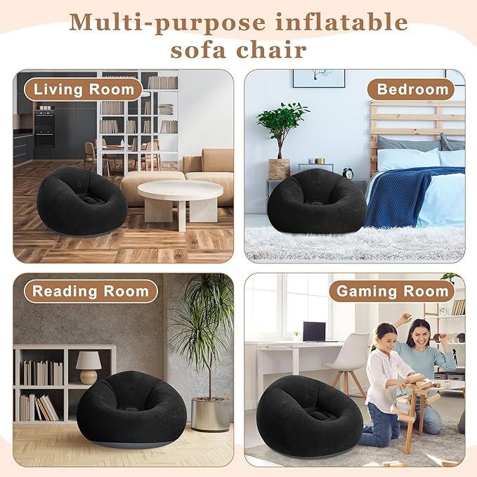 Realspring 6 Pcs Bean Bag Chairs for Adults Inflatable Chairs with Electric Air Pump,Blow up Couch Folding Portable Inflatable Couch Lazy Sofa for Reading Living Room Camping (Black)
