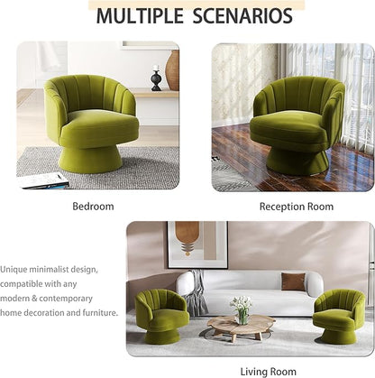 Swivel Accent Chair Set of 2,Upholstered Velvet 360° Swivel Barrel Chair for Living Room Overstuffed Bouncle Reading Chair Round Armchair for Bedroom,Vanity,Office (Grass Green)