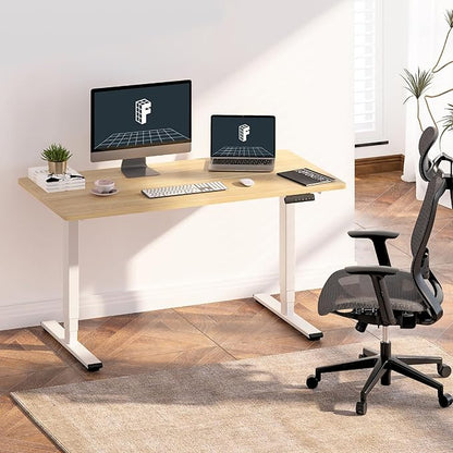 FLEXISPOT E6 Standing Desk 3 Stages Dual Motor Electric 60x24 Inch Whole-Piece Board Height Adjustable Electric Sit Stand Desk(White Frame + Maple Desktop, 2 Packages)