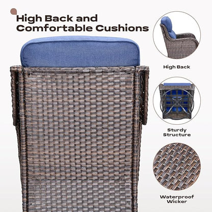 Rilyson Wicker Outdoor Patio Furniture Set - 6 Piece Patio Conversation Sets with Swivel Rocker Chairs, Ottomans, Sofa and Coffee Table, 6 inch Cushions, Deep Seating, for Porch Deck Brown/Blue