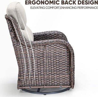 Swivel Patio Chairs Sofa Set of 8 with 6" Thick Cushion - Wicker Outdoor Swivel Rocker Patio Chair,Sofa/Glass Coffee Table, High Back Comfortable Outdoor Glider Chairs - Brown Wicker | Beige Cushions
