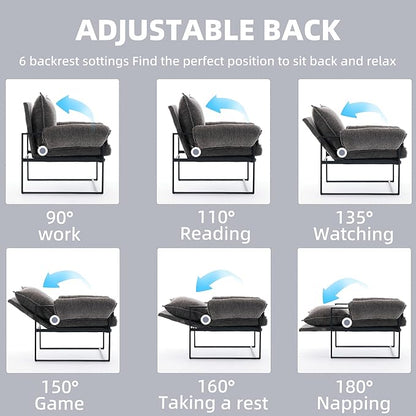 Xifan Modern Comfy Reclining Chair with 6 Angle Adjustable Backrest, Upholstered Accent Chair Fabric Living Room Lounge Chair for Reading Room - Gray, Set of 2