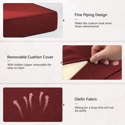 Luxury 6" Outdoor Cushions for Patio Furniture, 24x24x6" Thick Seat Cushion Set of 2, Fade Resistant Couch Chair Replacement Cushions High Density Deep Wicker Chair Cushion w/ Removable Cover, Red