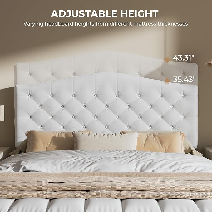 King Headboard Only, Modern Button-Tufted Upholstered Headboard King Size with 4" Thickened High-Density Sponge, Luxury Chenille Fabric, Adjustable Height, Easy Assembly, Beige