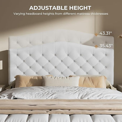 King Headboard Only, Modern Button-Tufted Upholstered Headboard King Size with 4" Thickened High-Density Sponge, Luxury Chenille Fabric, Adjustable Height, Easy Assembly, Beige