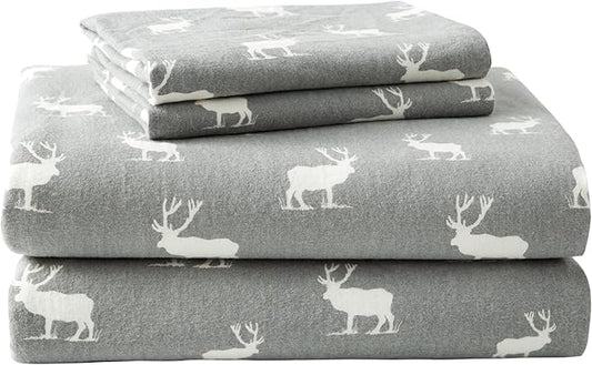 Eddie Bauer - King Sheets, Cotton Flannel Bedding Set, Brushed For Extra Softness, Cozy Home Decor (Elk Grove, King)