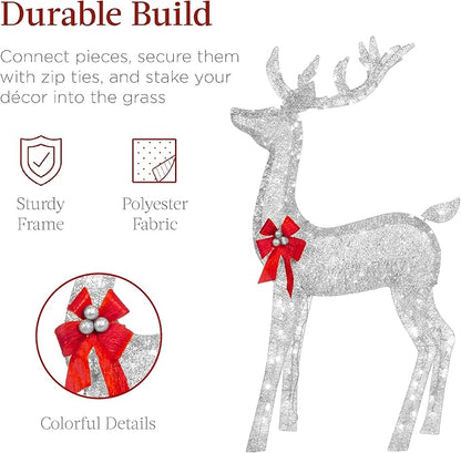 Best Choice Products 3-Piece Large Lighted Christmas Deer Family Set 5Ft Outdoor Yard Decoration with 360 LED Lights, Stakes, Zip Ties - Silver