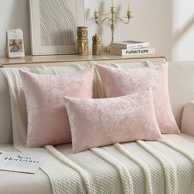 FUTEI Pink Flannel Throw Pillow Covers 18x18 Inch Set of 2,Soft Dimensional Textured Cushion Cases,Modern Home Decor for Couch Living Room
