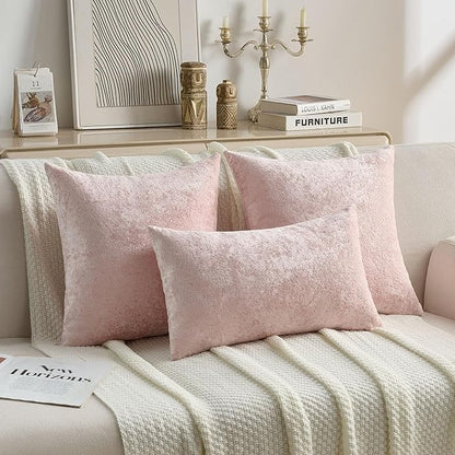 FUTEI Pink Flannel Throw Pillow Covers 16x16 Inch Set of 2,Soft Dimensional Textured Cushion Cases,Modern Home Decor for Couch Living Room