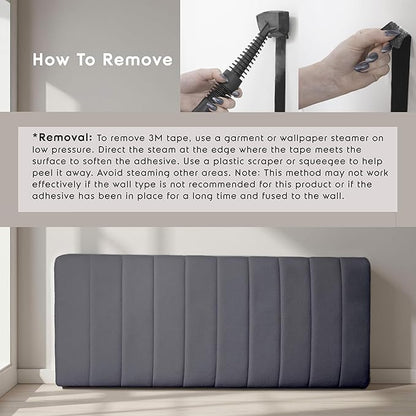 Hearth & Harbor Upholstered King Headboard - Easy Assemble Channel Stitched Headboard King Size Bed - Wall Mounted Headboards with 3D Soundproof Wall Panels Peel & Stick Floating Headboards, Grey