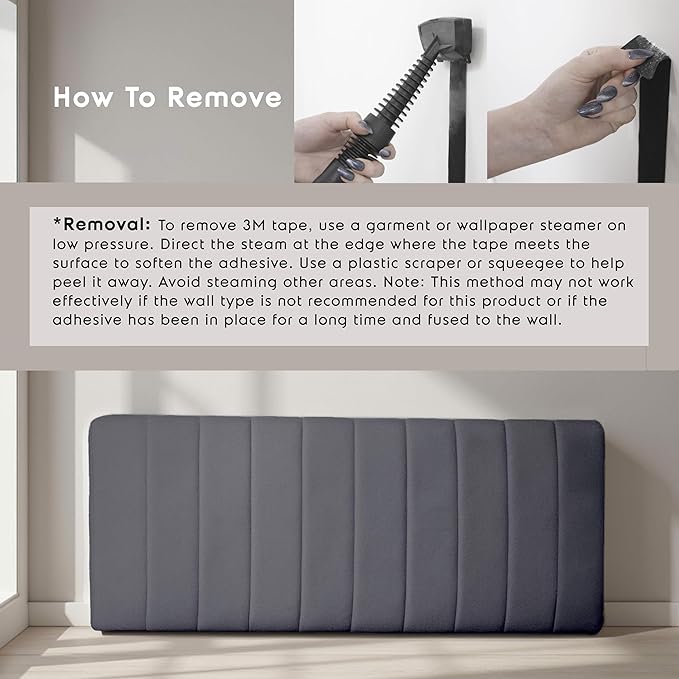 Hearth & Harbor Upholstered Queen Headboard - Easy Assemble Channel Stitched Headboard Queen Size - Wall Mounted Headboards with 3D Soundproof Wall Panels Peel & Stick Floating Headboards, Grey