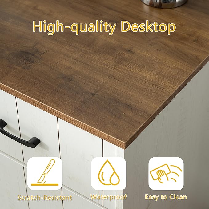 55" Executive Desk, Modern Wood Office Table with Charging Station, 5 File Drawer & 1 Storage Cabinet, Home Computer Writing Desk for Work Study, Living Room, Bedroom (White)