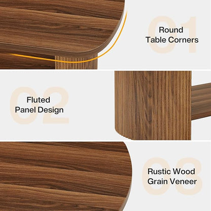 Tribesigns Oval Coffee Table, Mid-Century 2-Tier Coffee Table with Storage Shelf, Modern 45.27" Accent Center Table with Wooden Dual Base for Living Room Bedroom Apartment (Rustic Brown)