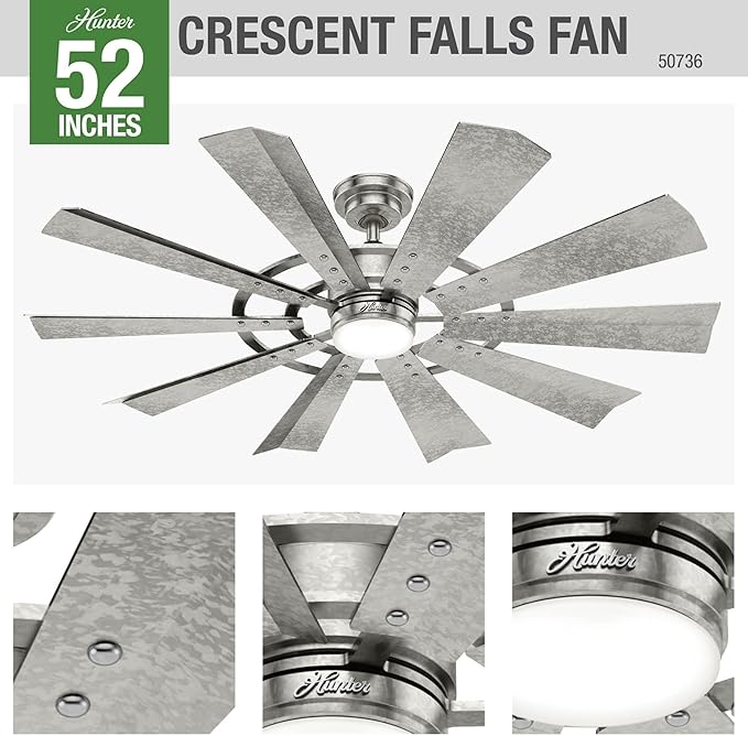 Hunter Crescent Falls Indoor/Outdoor Ceiling Fan with LED Light and Remote Control
