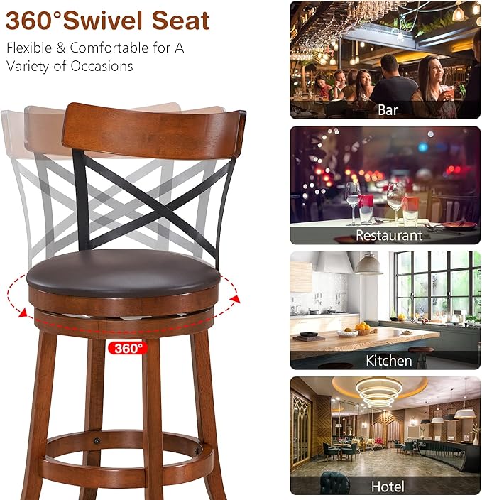 ERGOMASTER Swivel Counter Height Barstool 29 Inch Seat Height Bar Chair Cappuccino X Open Back （ 29 Inch,Set of 2）