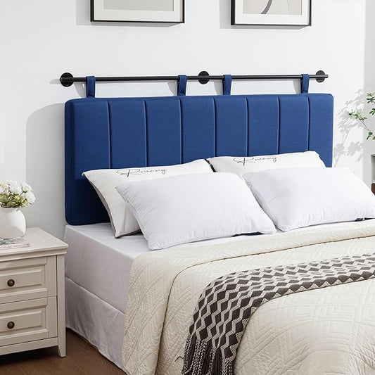 UEV King Headboard Only, Wall Mounted Hanging Upholstered Bed Head Board, Modern Vertical Channel Design of Fine Linen, Elegant Dark Blue Fluted Headboard for Bedroom (Dark Blue, King Size)
