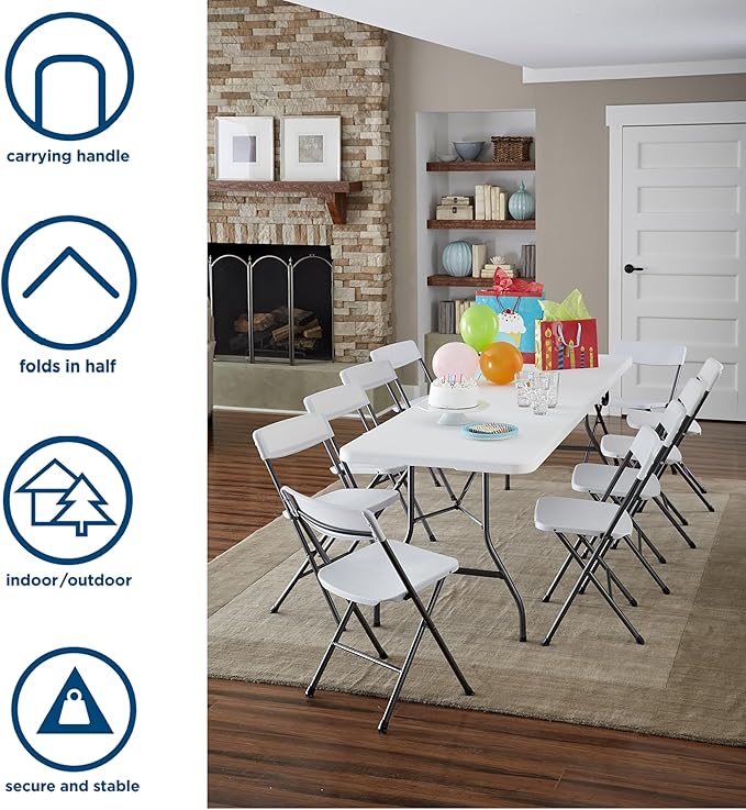 COSCO 8 ft. Fold-in-Half Banquet Table w/Handle, White