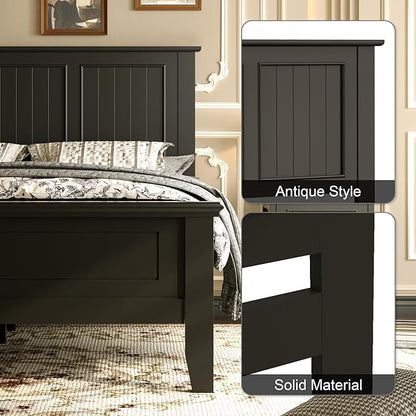 Scurrty Antique Style Wood Headboard Queen Size, Modern Headboard with Vintage Wood Frame, Bedroom Furniture (Black)