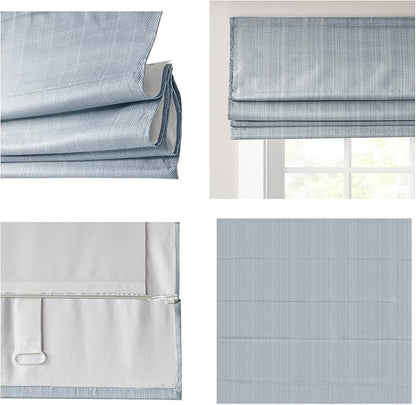 Madison Park Galen Cordless Roman Shade, 39"W x 64"H, Sheen Blue – Room Darkening, Thermal Insulated, Energy Efficient Window Blind with Subtle Sheen Basketweave Fabric for Privacy