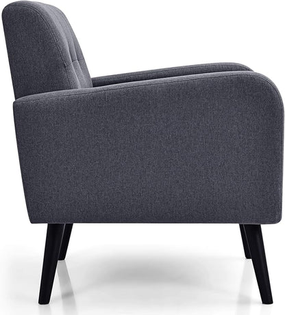 Giantex Upholstered Accent Chair Set of 2, Modern Mid Century Linen Fabric Living Room Chair with Arms, Max Load 265 Lbs, Comfy Tufted Single Sofa for Reading, Bedroom, Office, Club, Grey
