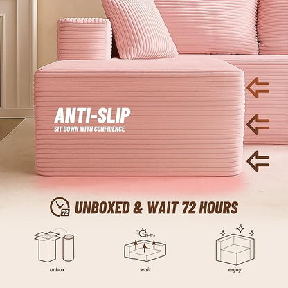 138" Modular Sofa Memory Foam Sectional Couches for Living Room, Sleeper Sofa Bed, Corduroy, Pink