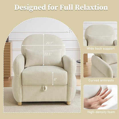 Modern Accent Chairs for Living Room, Comfy Chenille Armchairs with Storage, Single Reading Chairs for Bedroom, Study Room, Apartment, Tool Free Assembly, Beige