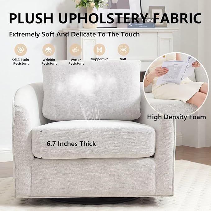 MINCETA Accent Chairs Set of 2, 360° Swivel Barrel Chair with High Density Foam, Oversized Reading Chair with Performance Fabric Upholstered Armchair for Living Room, Bedroom, Apartment White