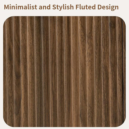 LKTART 64" Buffet Cabinet with Storage, Modern Fluted Accent Sideboard Media Console Credenza with Adjustable Shelves Pressed Spring for Kitchen Living Room,31.5" H (Walnut)