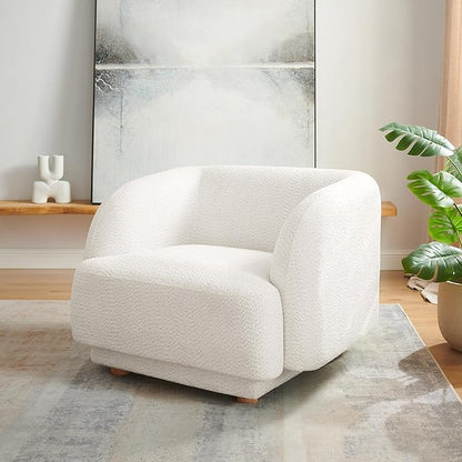VANOMi Oversized Living Room Chair, Modern Comfy Accent Barrel Chairs, Single Sofa Chair with Wood Legs, Upholstered Armchair for Bedroom, Office, Waiting Room (White)