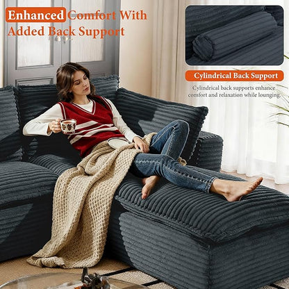 108" Sectional Couches for Living Room Boneless Couch Upholstered Cloud Couch Sectional Modular Sectional Sofa with L Shaped (Corduroy-Blue, 3 Seat+1 Ottoman)
