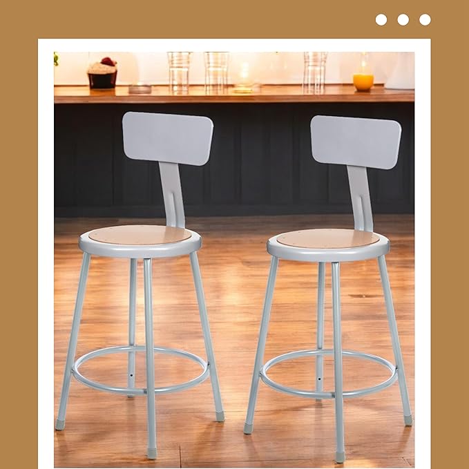 OEF Furnishings (2 Pack Steel Stool with Backrest, Grey, 24"