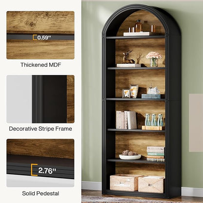 Tribesigns 77.16" Tall Arched Bookshelf, 6-Tier White Arched Bookcase with Storage Shelves for Living Room, Bedroom, Set of 2 (Black, 6-Tier)