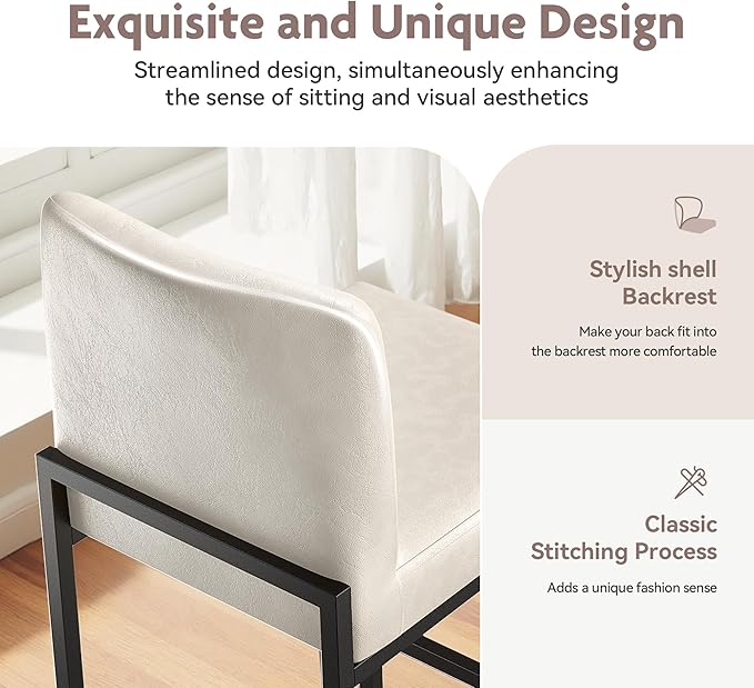 Alpha Home 24 Inch Bar Stools Set of 4, Kitchen Counter Stools with Backs, PU Leather Barstools, Kitchen Stools with Back&Upholstered Footrest, Sturdy Chromed Metal Steel Frame, Light Gray
