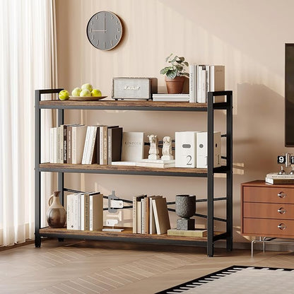 3 Tier Bookshelf 39.37" Width, Dorm Desk Hutch, Desk Shelf, Long Industrial Bookcase, Wooden Large Book Shelf for School Home Living Room Bedroom Office Storage(Vintage)