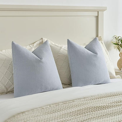 FUTEI Light Blue Decorative Throw Pillow Covers 18x18 Inch Set of 2,Soft Cozy Wheat Ear Striped Patterns Cushion Cases,Modern Home Decor for Couch Bed Living Room