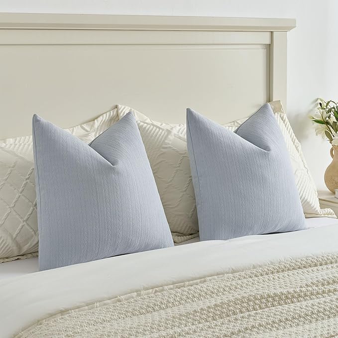 FUTEI Light Blue Decorative Throw Pillow Covers 12x20 Inch Set of 2,Soft Cozy Wheat Ear Striped Patterns Lumbar Pillow Cases,Modern Home Decor for Couch Bed Living Room