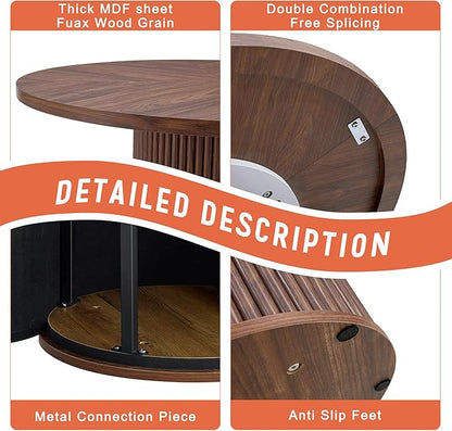 Round Dining Table Set for 6 with Storage, 42" Round Dining Table with 6 Fabric Chairs, 7 Piece Kitchen Table Chairs Set of 6 with Thick Wood Top, Roman Column Pedestal, Space-Saving