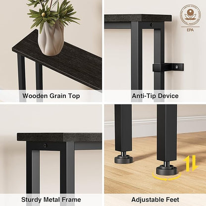 70" Narrow Console Sofa Table - 2 Power Outlets & 4 USB Ports, Metal Frame, Black, Perfect for Hallway, Office, and Behind Sofa - Easy Assembly, 4.9' Extension Cord Included